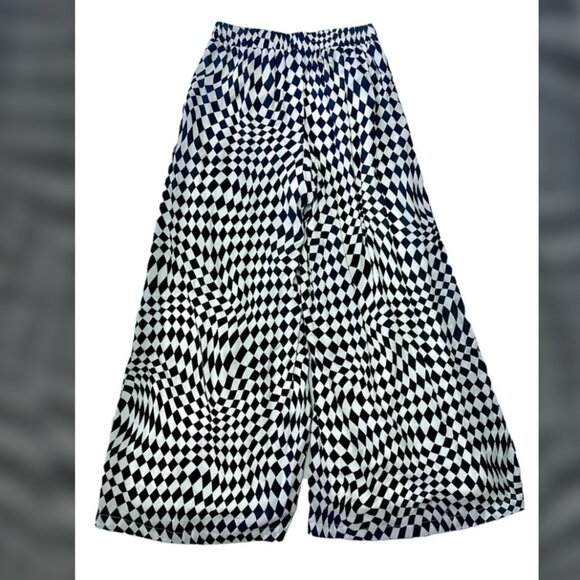 Versona Black White Checkered Palazzo Super Wide Leg Pull On Pants Women size S - Picture 5 of 5